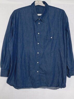 Uniqlo Oversized Womens XL Dark Wash Button Front Denim Shirt